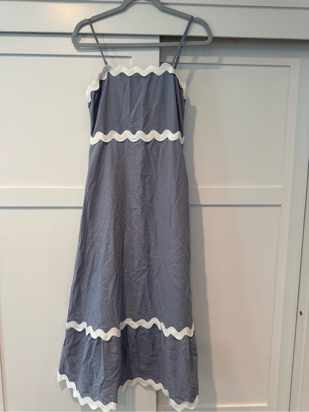 Zesica Sleeveless Slate Blue Maxi Dress with White Ric Rac Trim medium
